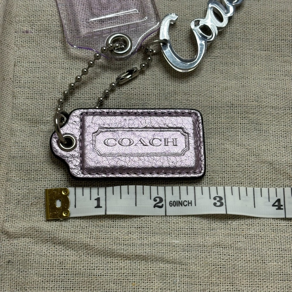Lot (3) COACH Hang Tag 2.5" Metallic Lilac Leather, 3.5" Lilac Resin, 3" Script - Picture 4 of 6